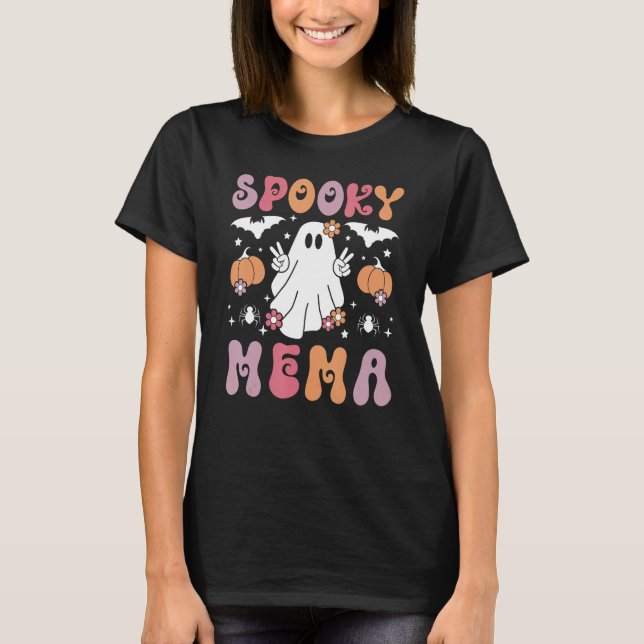 Spooky Mema Grandmother Halloween Mema Grandma T-Shirt (Front)