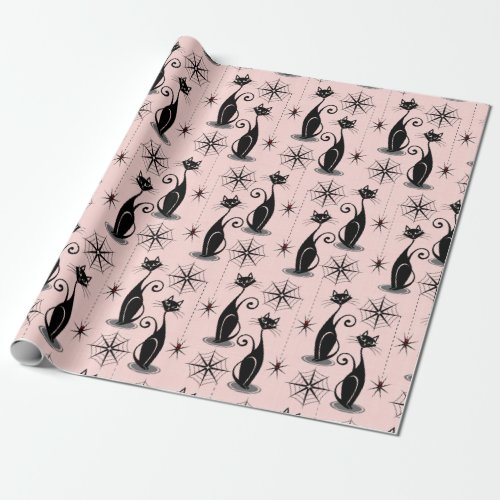 Spooky Meow Retro Atomic Cats Wrapping Paper