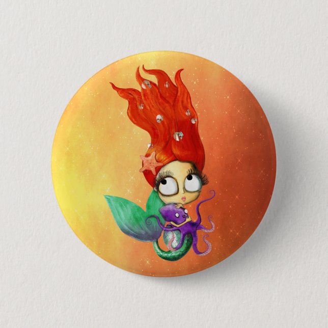 Spooky Mermaid with Octopus Pinback Button (Front)