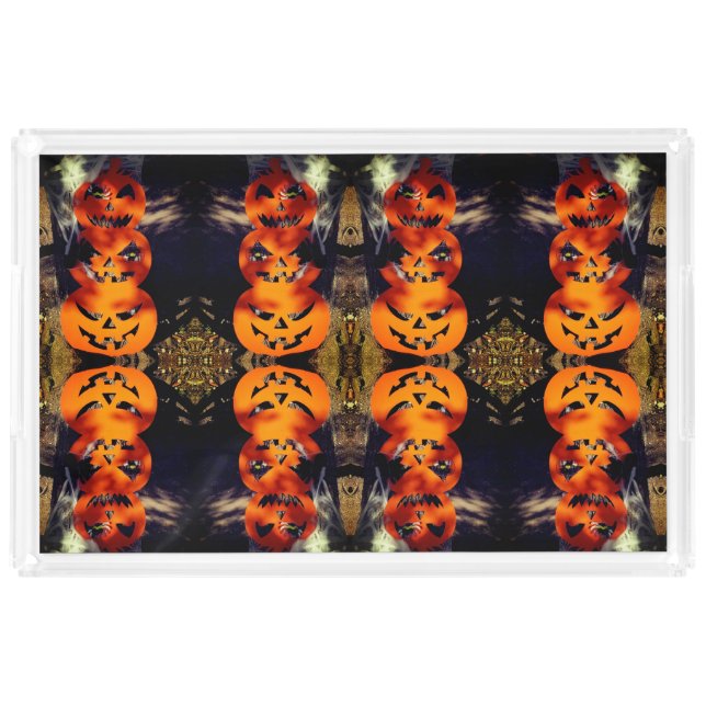 Spooky Mirrored Jack-O-Lanterns Acrylic Tray (Front)