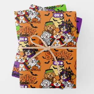 Spooky Mode ON Cute Dogs Halloween Wrapping Paper