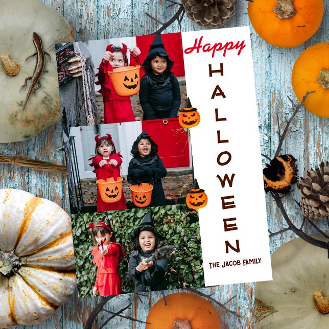 Spooky Modern Halloween Family Three Photo Collage Holiday Postcard (Creator Uploaded)