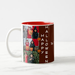 Spooky Modern Halloween Family Three Photo Collage Two-Tone Coffee Mug