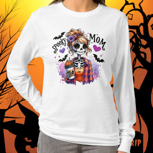 Spooky Mom Skeleton Messy Bun Custom Halloween T-Shirt