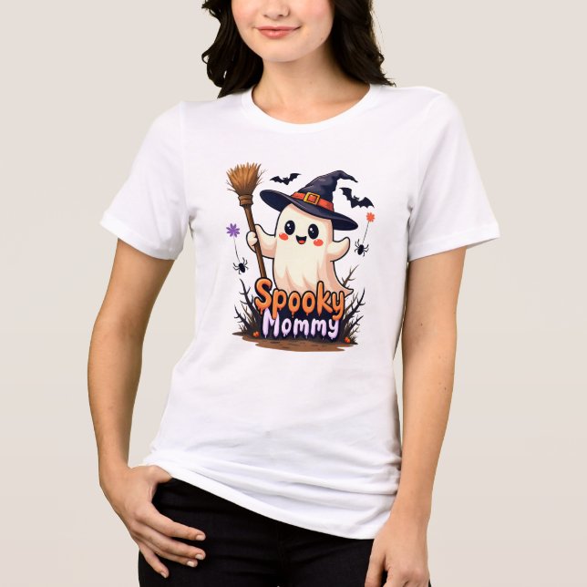 Spooky Mommy Halloween Ghost with Witch Hat  Tri-Blend Shirt (Front)
