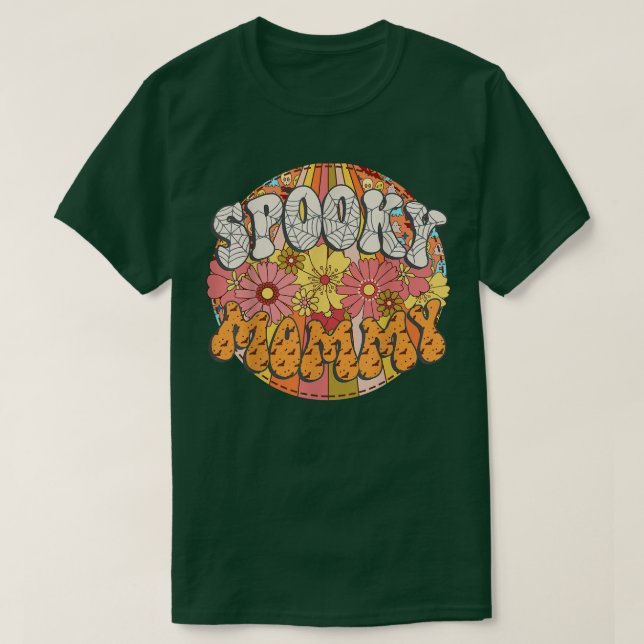 Spooky Mommy Retro Matching Family Groovy Hallowee T-Shirt (Design Front)