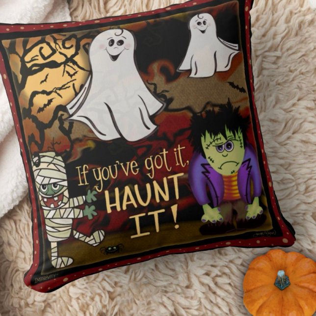 Spooky Monster Fun Mummy Cute Ghosts Halloween Throw Pillow (Creator Uploaded)