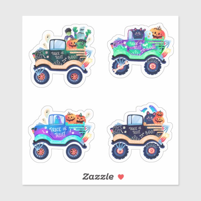 Spooky Monster Trucks Halloween Sticker (Sheet)