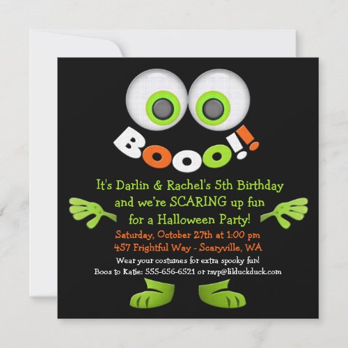 Spooky Monster Twin Birthday Invitations