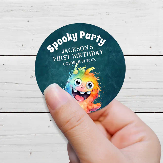 Spooky Monsters Kids Halloween Birthday Party Classic Round Sticker ...