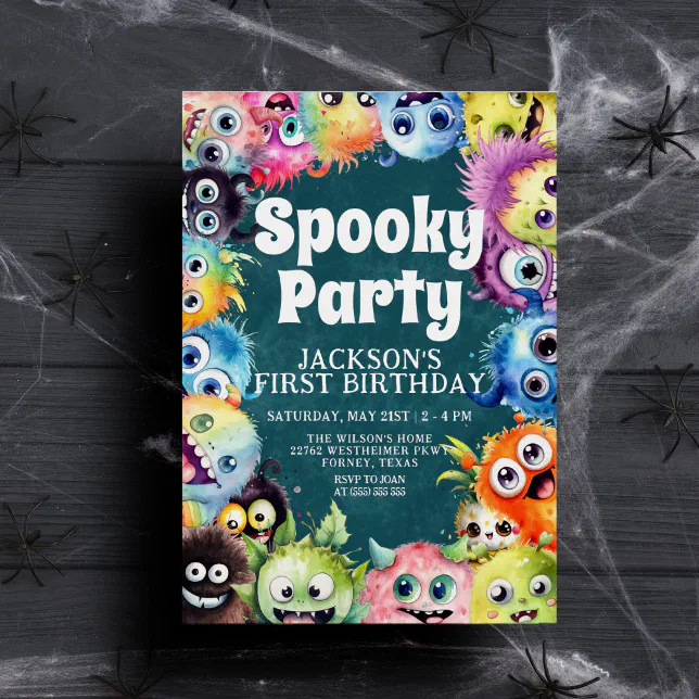 Spooky Monsters Kids Halloween Birthday Party Invitation | Zazzle