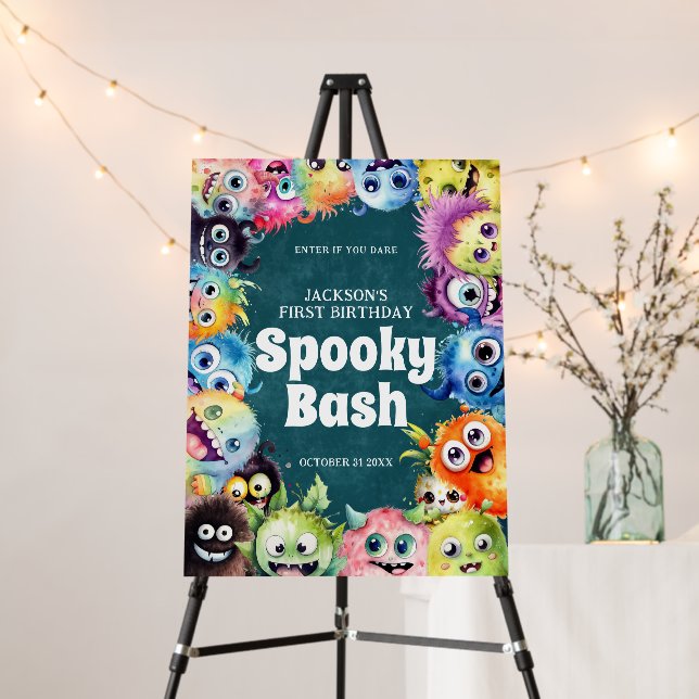 Spooky Monsters Kids Halloween Party Welcome Sign (In Situ (Stand))
