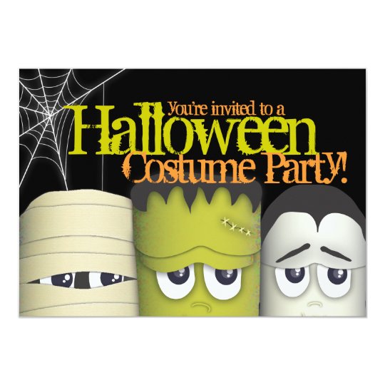 Spooky Monsters & Mummy Halloween Costume Party Card