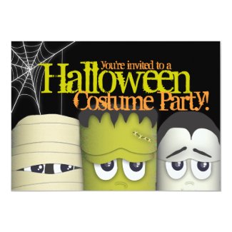 Spooky Monsters & Mummy Halloween Costume Party 5x7 Paper Invitation Card