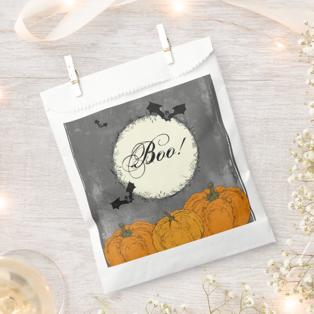 Spooky Moon and Bats Halloween Favor Bag (Clipped)