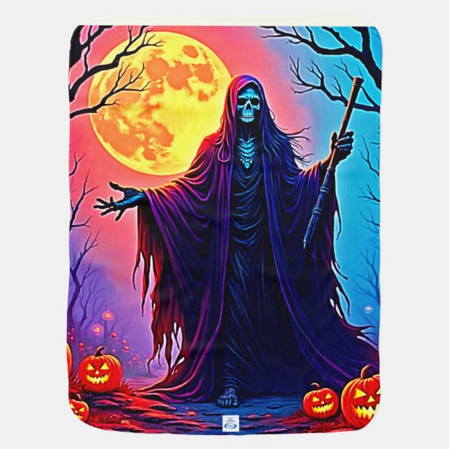Spooky Moon Death's Call Design Baby Blanket (Back)