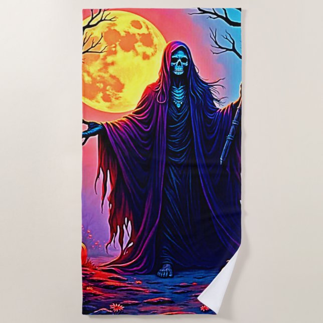 Spooky Moon Death's Call Design Beach Towel (Front)