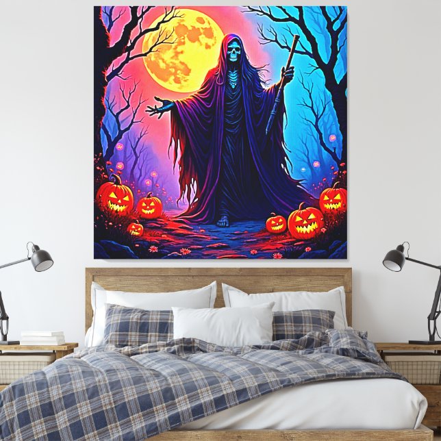 Spooky Moon Death's Call Design Canvas Print (Insitu(Bedroom))