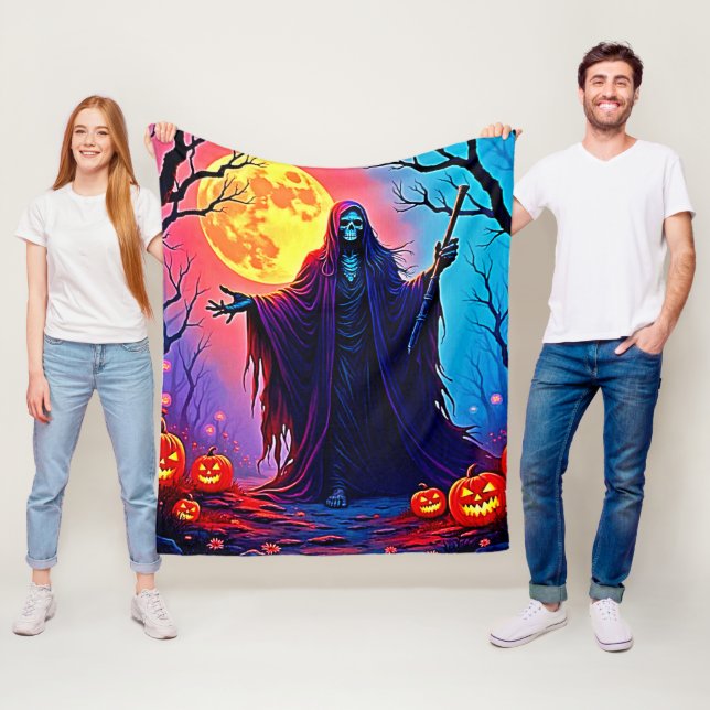 Spooky Moon Death's Call Design Fleece Blanket (In Situ)