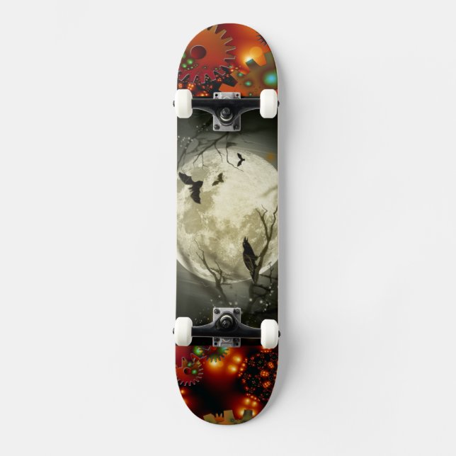 Spooky Moon Night Bird Gear Grunge Rust Destiny Skateboard (Front)