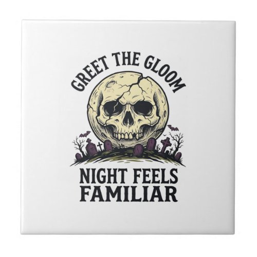 Spooky Moon Skull Halloween Graphic Shirt_1 Ceramic Tile