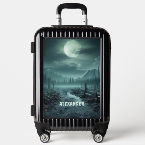 Spooky Moonlit Forest Scene Personalized Name Luggage