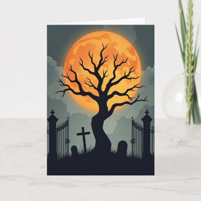 Spooky Moonlit Gate Card (Front)