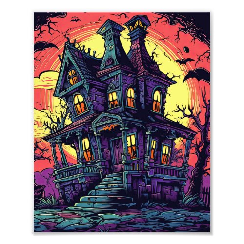 Spooky Moonlit Haunted House Photo Print