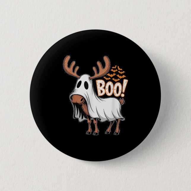 Spooky Moose Ghost Boo Costume Halloween Party  Button (Front)
