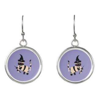 Spooky Mummy Black Cat Costume Earrings for Party
