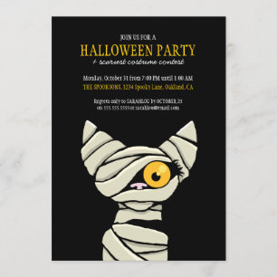 Spooky Mummy Cat Halloween Party Invitations