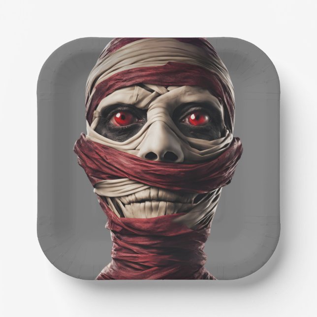 Spooky Mummy Halloween Party Scary Paper Plates (Front)