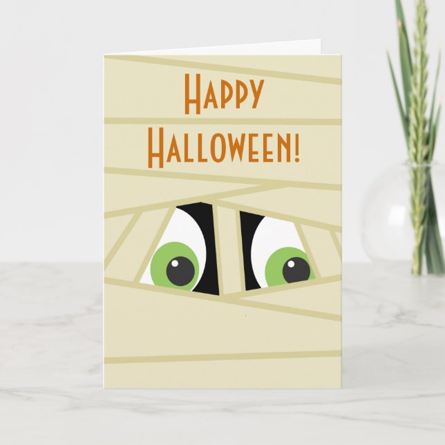 Spooky Mummy Head Halloween Greeting Card (Front)