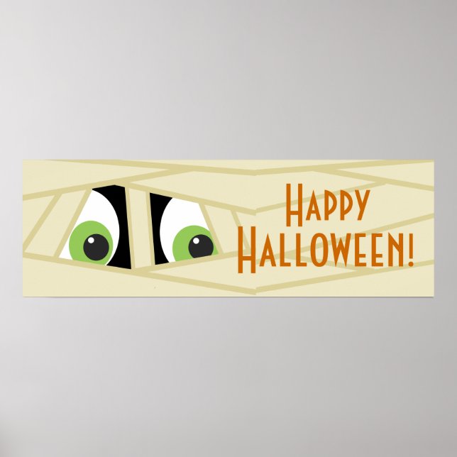 Spooky Mummy Head Halloween Party Banner Poster (Front)
