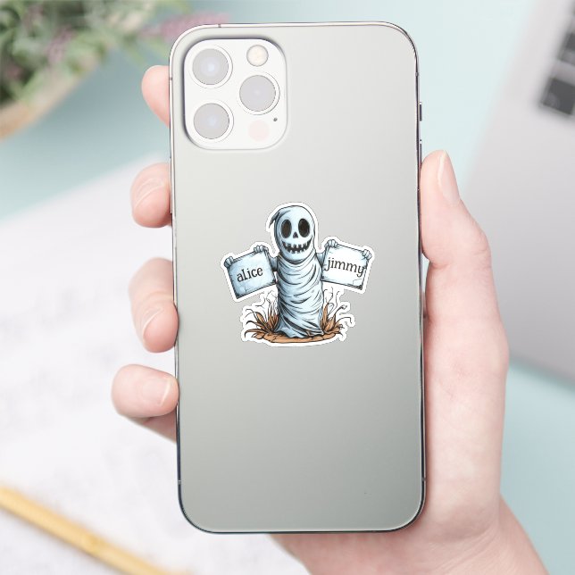 Spooky Mummy Holding Two Banners Sticker (Phone)