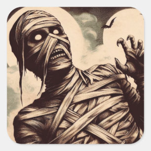 Spooky Mummy Horror Illustration Square Sticker