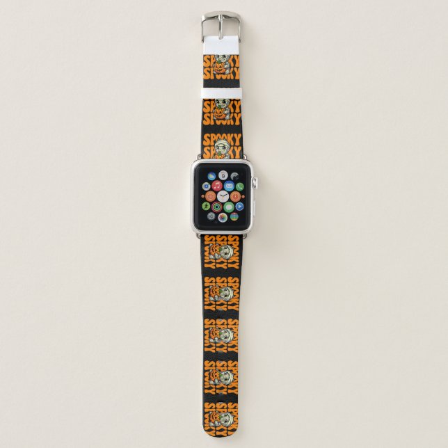 Spooky  Mummy Hugging Pumpkin Halloween Apple Watch Band (Front)