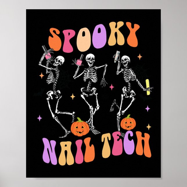 Spooky Nail Tech Fun Skeleton Nail Tech Halloween  Poster (Front)