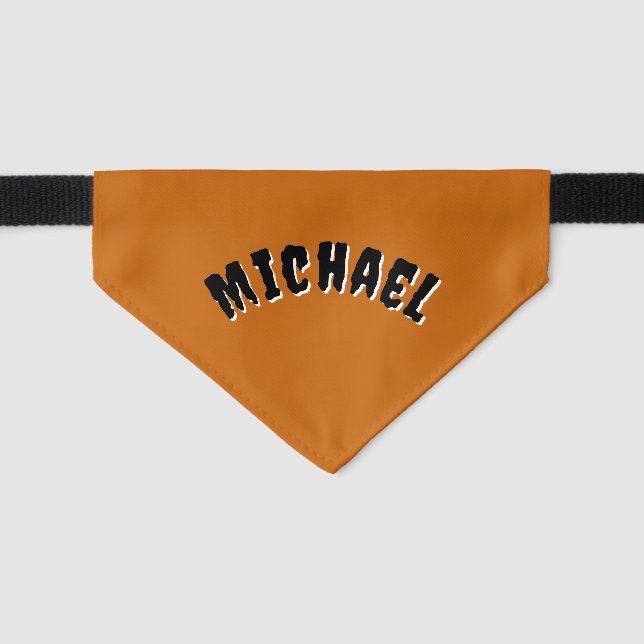 Spooky Name Pet Bandana (Orange & Black) Collar (Front)