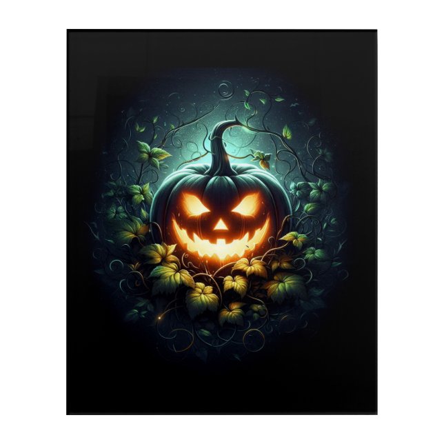 Spooky nature glowing Halloween pumpkin Acrylic Print (Front)