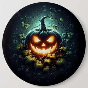 Spooky nature glowing Halloween pumpkin Button