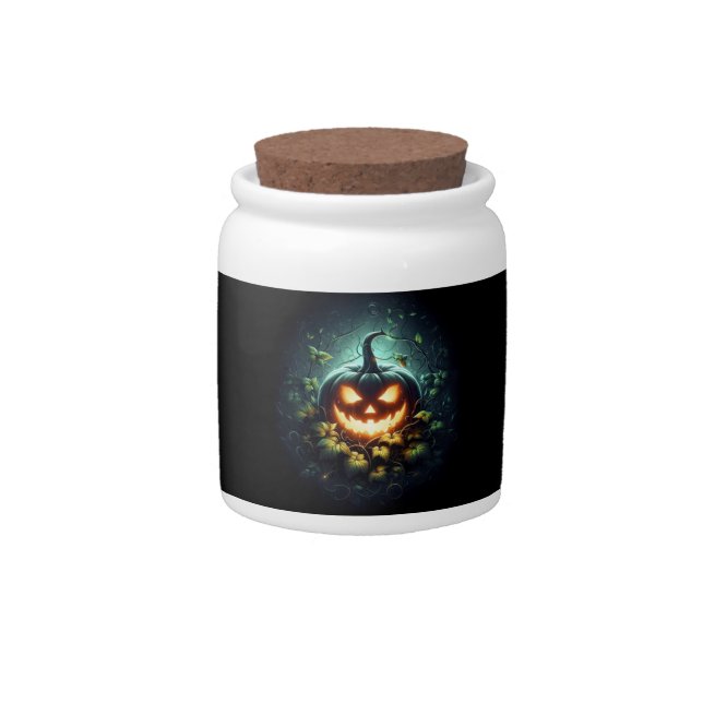 Spooky nature glowing Halloween pumpkin Candy Jar (Front)