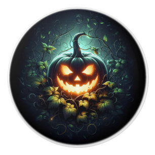 Spooky nature glowing Halloween pumpkin Ceramic Knob