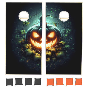Spooky nature glowing Halloween pumpkin Cornhole Set
