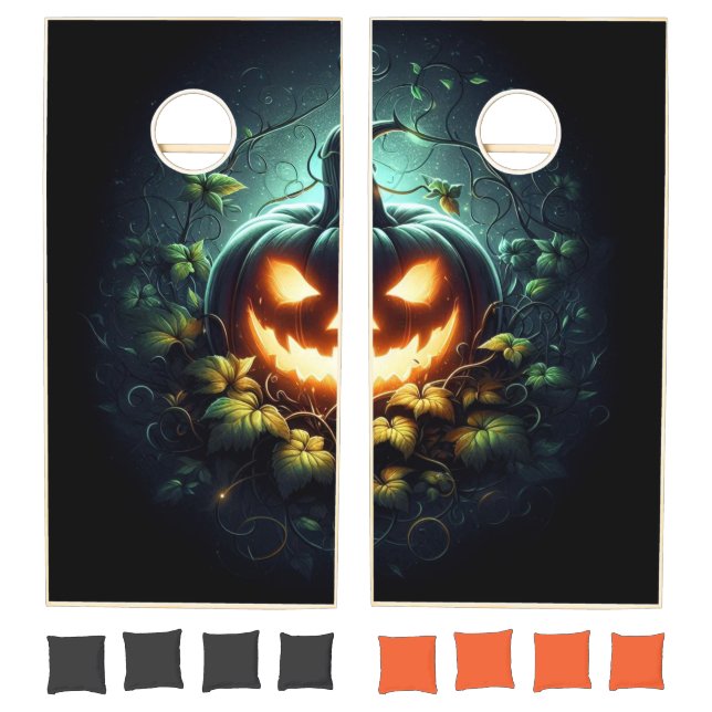 Spooky nature glowing Halloween pumpkin Cornhole Set (Set)