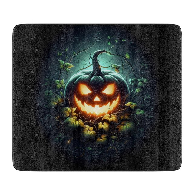 Spooky nature glowing Halloween pumpkin Cutting Board (Front)