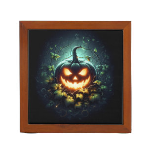 Spooky nature glowing Halloween pumpkin Desk Organizer