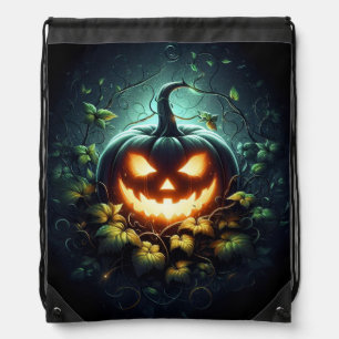 Spooky nature glowing Halloween pumpkin Drawstring Bag