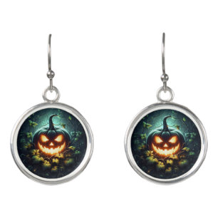 Spooky nature glowing Halloween pumpkin Earrings