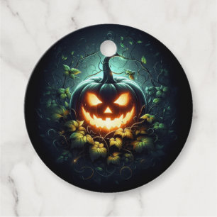 Spooky nature glowing Halloween pumpkin Favor Tags